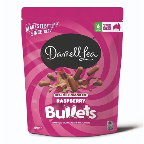 Darrell Lea Milk Chocolate Raspberry Liquorice Bullets 204g