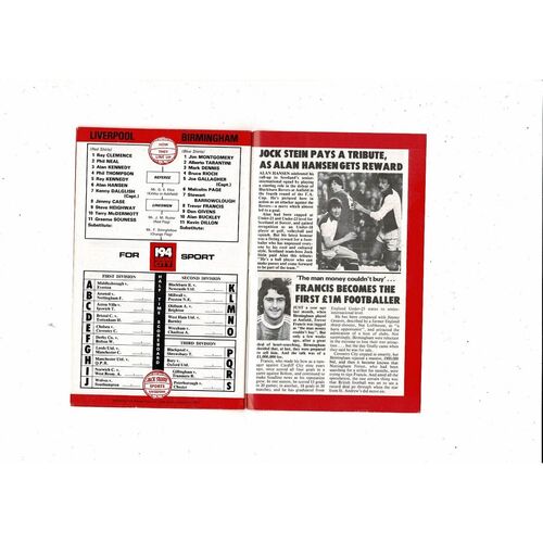 1978/79 Liverpool v Birmingham City Football Programme