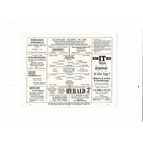 1965/66 Brentford v Millwall Football Programme