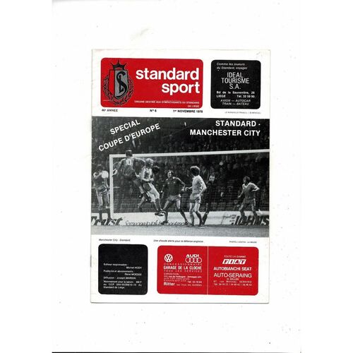 Standard Liege v Manchester City UEFA Cup Football Programme 1978/79