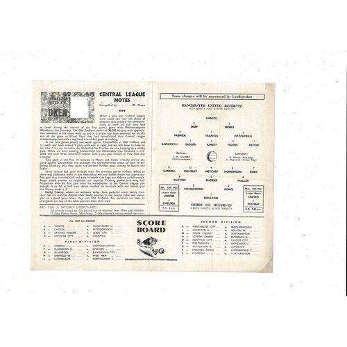 Manchester United v Derby County Central League Football Programme 1964/65
