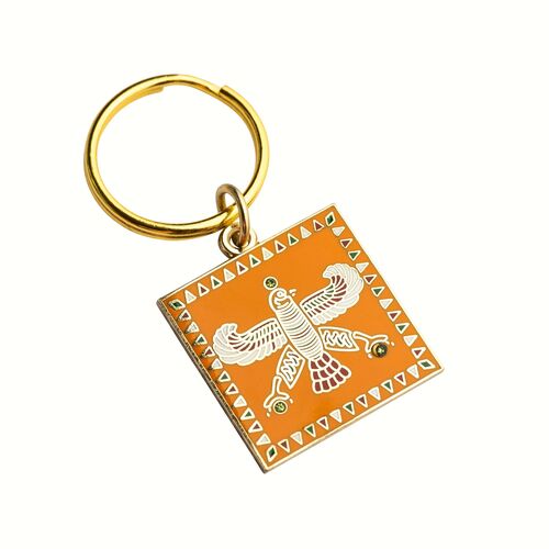 Charm. The Persian Falcon. Orange with 3 Green Stones.