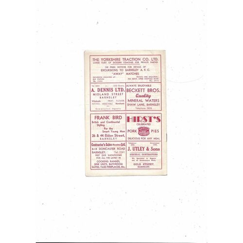 1959/60 Barnsley v York City Football Programme