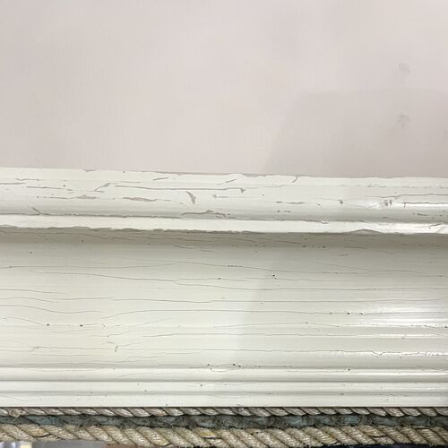 Large White Square Distressed Mirror.