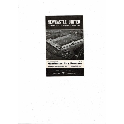 Newcastle United v Manchester City Central League Programme 1966/67