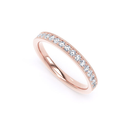 Grain set diamond channel ring with mille-grain edge