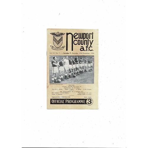 1956/57 Newport County v Swindon Town Football Programme