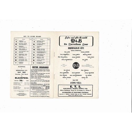 1961/62 Birmingham City v Aston Villa Football Programme