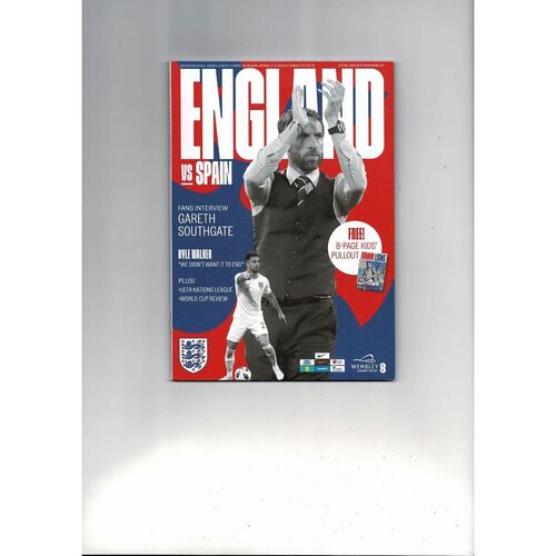 2018 England v Spain Football Programme + Insert & Press Cuttings