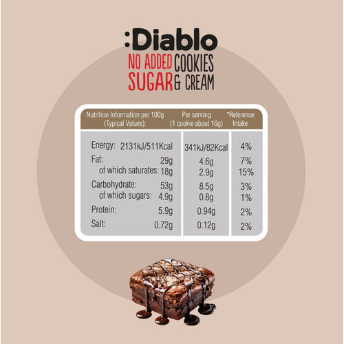 Diablo Diabetic No Added Sugar Cookies & Cream - Dark 128g
