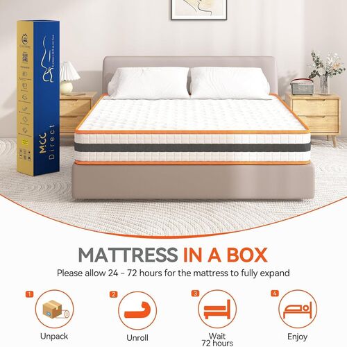 CozyLiving Hybrid Memory Foam and Spring Mattress, Double 4ft6 Breathable Memory Foam Mattress, Orthopaedic Comfort, Pressure Relief and Hypoallergenic