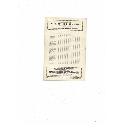 1959/60 Brentford v Bradford City Football Programme Autographed