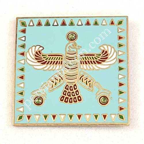 Badge. The Persian Falcon. Blue Turquoise with 3 Green Stones.