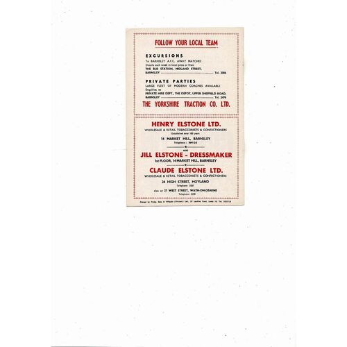 1969/70 Barnsley v Tranmere Rovers Football Programme