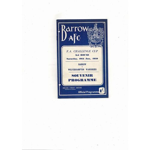 1958/59 Barrow v Wolves FA Cup Football Programme