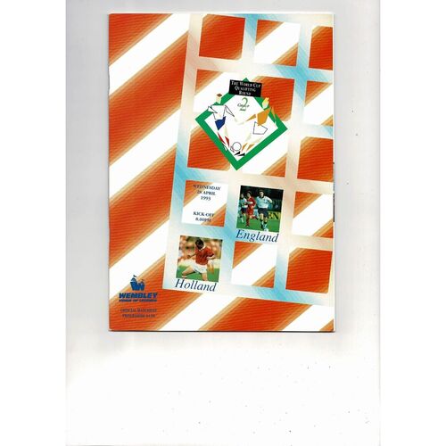 1993 England v Holland Football Programme