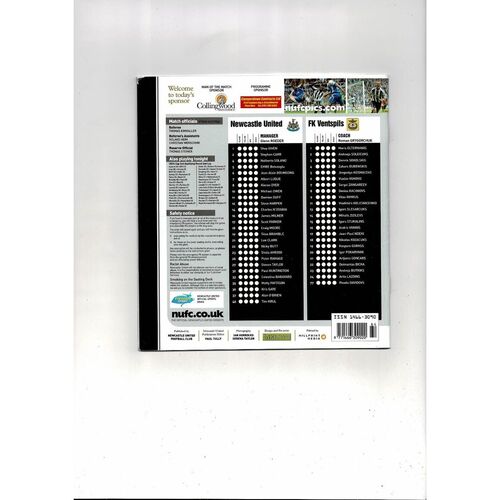 Newcastle United v FK Ventspils UEFA Cup Football Programme 2006/07