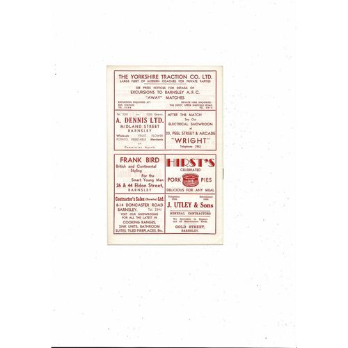 1958/59 Barnsley v Charlton Athletic Football Programme