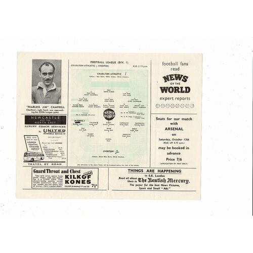 1956/57 Charlton Athletic v Everton Football Programme