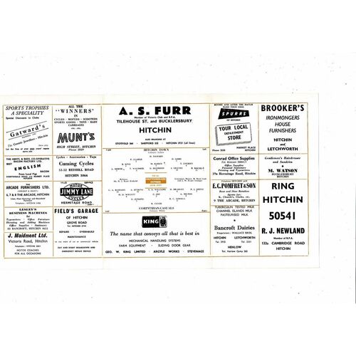 1963/64 Hitchin Town v Corinthian-Casuals Isthmian League Football Programme