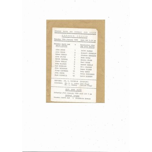 Preston v Manchester City Central League Football Programme 1977/78