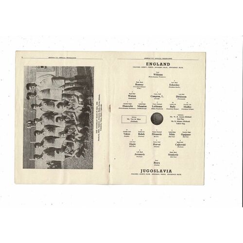 1950 England v Yugoslavia Football Programme @ Arsenal