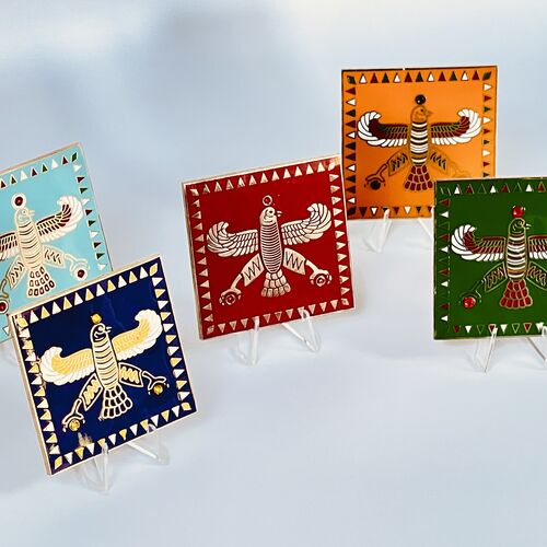 Display & Magnet Tile. The Persian Falcon. Deep Red with 3 Red stones. Original Cyrus The Great  Shahbaz.