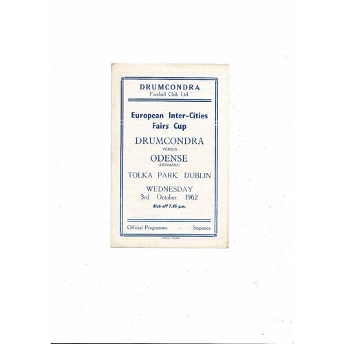 Drumcondra v Odense Fairs Cup Football Programme 1962/63