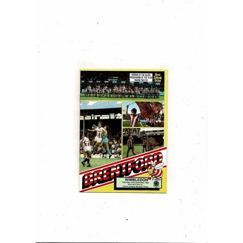 1983/84 Brentford v Wimbledon Football Programme