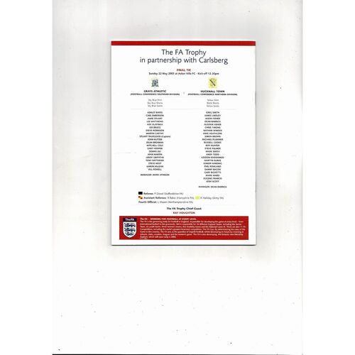 2005 Grays Athletic v Hucknall Town FA Trophy Final Football Programme @ Villa