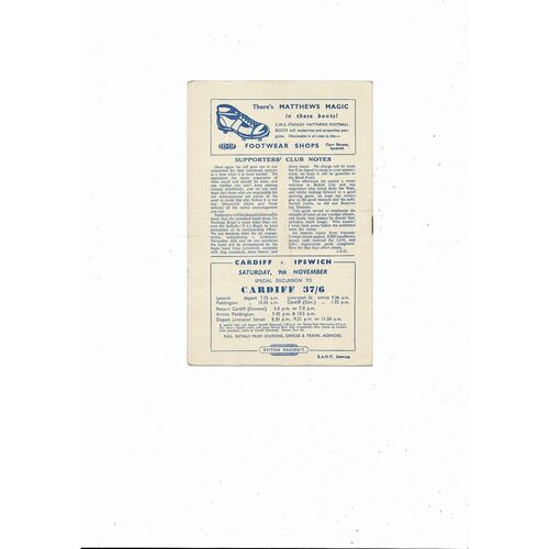 1957/58 Ipswich Town v Bristol City Football Programme November 2nd