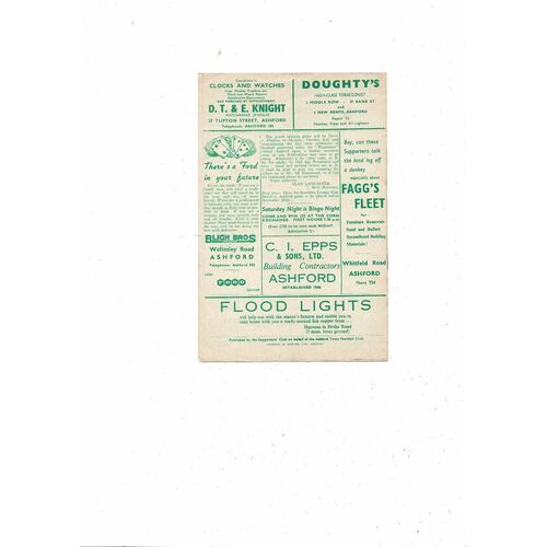 1961/62 Ashford Town v Dover Southern League Football Programme