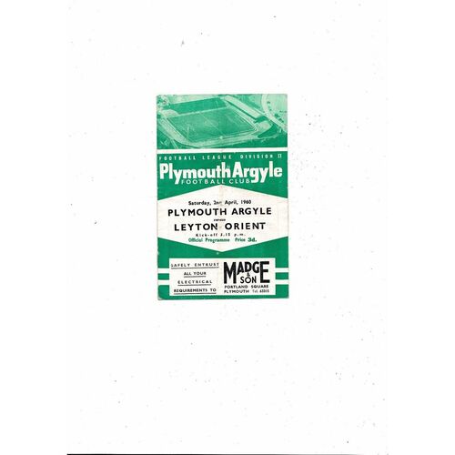 1959/60 Plymouth Argyle v Leyton Orient Football Programme