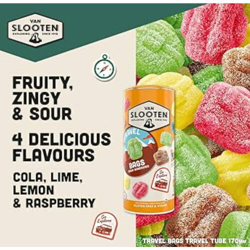 Van Slooten Travel Bag Sour Coated Fruit Wine Gums - 340g Tube