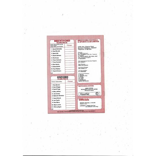 1980/81 Brentford v Oxford United Football Programme