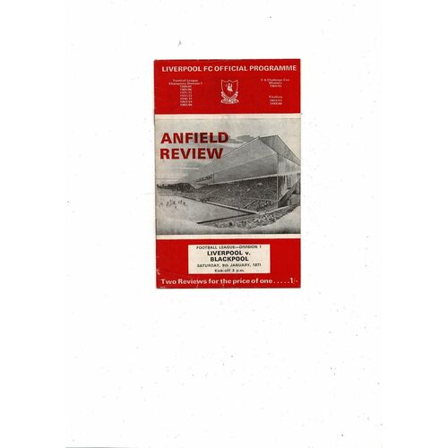 1970/71 Liverpool v Blackpool Football Programme