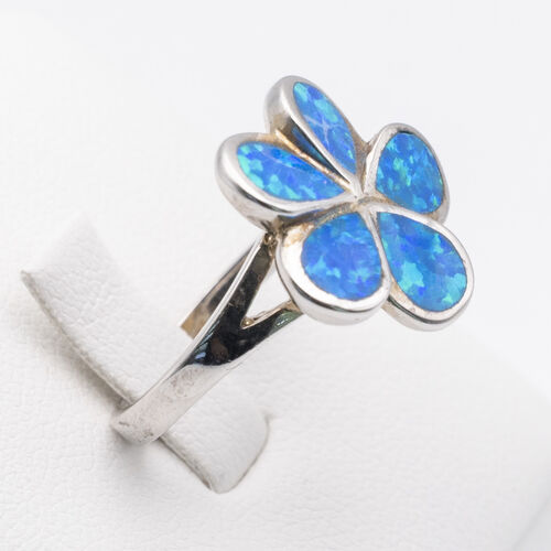 Flower design blue opalite stone on 925 sterling silver ring