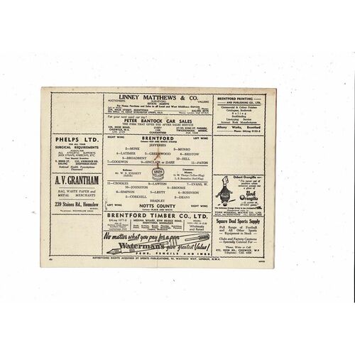 1950/51 Brentford v Notts County Football Programme