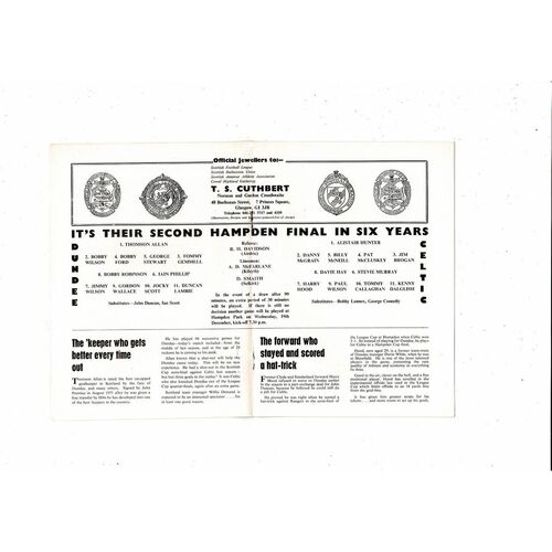 1973 Dundee v Celtic Scottish League Cup Final Football Programme