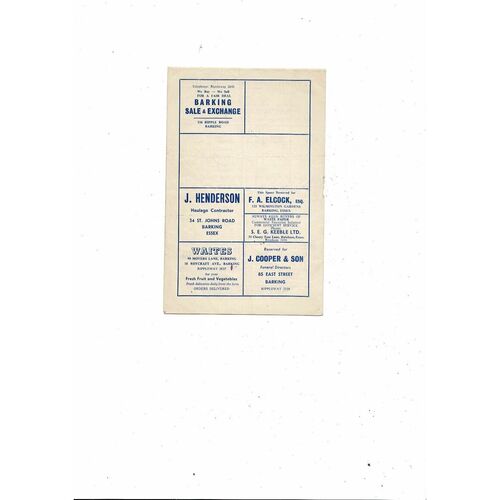 1959/60 Barking v Ilford Isthmian League Football Programme