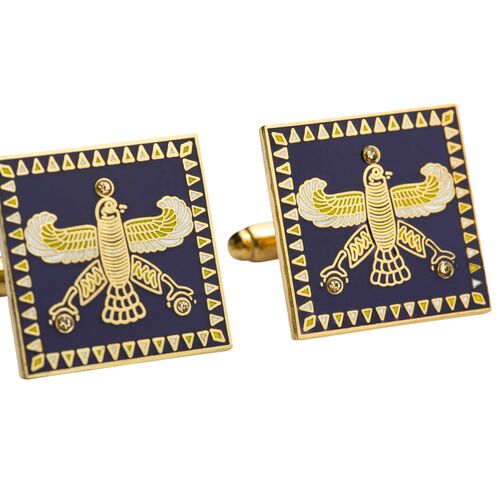 Cufflinks. The Persian Falcon. Purple with 3 Yellow Stones.