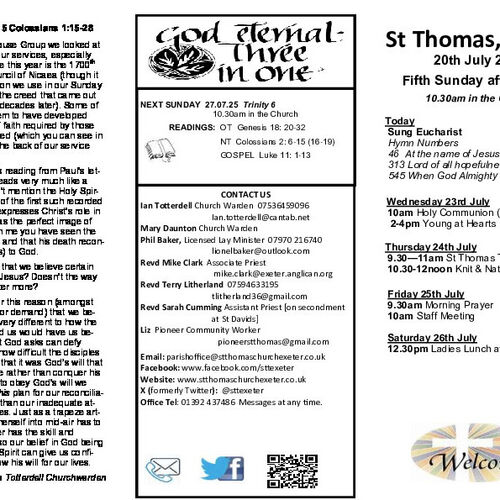 Pew Sheet | The Parish of St Thomas, Exeter