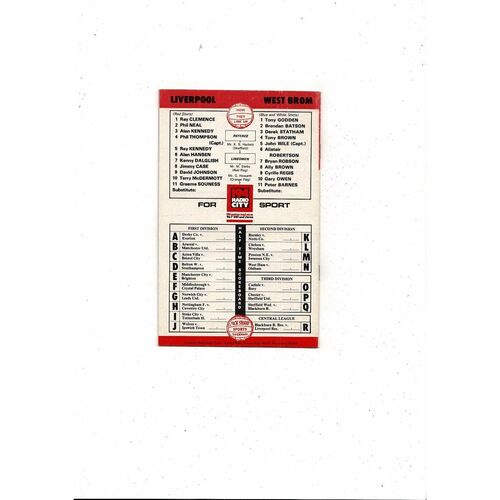 1979/80 Liverpool v West Bromwich Albion Football Programme