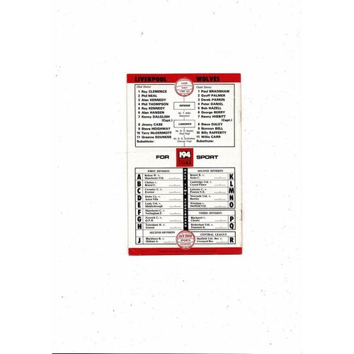 1978/79 Liverpool v Wolves Football Programme Dec.