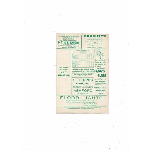 1963/64 Ashford Town (Kent) v Canterbury City Southern League Football Programme