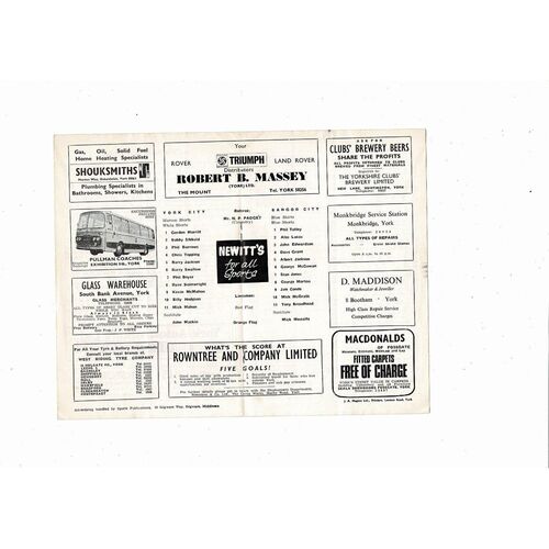 York City v Bangor City FA Cup Replay Football Programme 1969/70