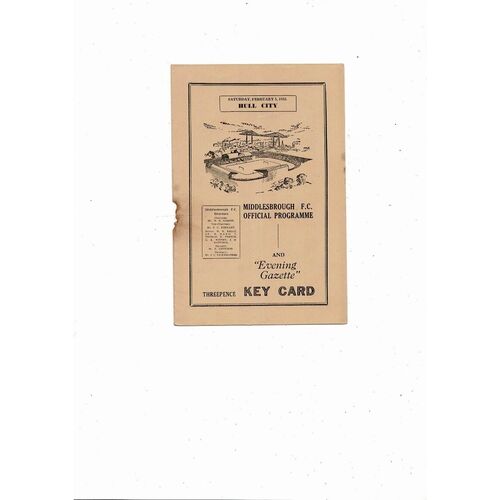 1955/56 Middlesbrough v Hull City Football Programme