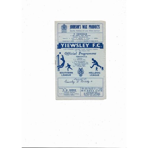 Yiewsley v Finchley FA Cup Football Programme 1961/62