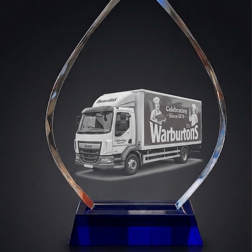 The Mega Plus 250mm Tall, Blue Base, Presentation Crystal/Trophy