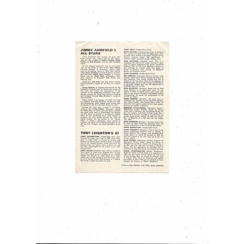Jimmy Armfields All Stars v Tony Leightons X1 Testimonial Programme 1977/78